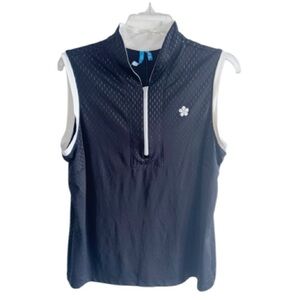 GG BLUE Sleeveless Golf Polo Black/White 1/4 Zip Front Sz XL Tennis Sports